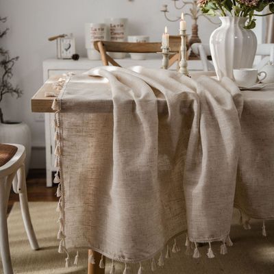 Cotton and Linen Tablecloth Retro Table Cover for Table Nappe De Table Tassel Rectangle Cloth