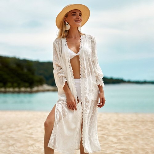 Embroidery White Beach Cover Ups Femme Sexy Cardigans Bikini Swimsuit Holiday Shawl Sunscreen Shirt Dress Ropa De Playa Mujer