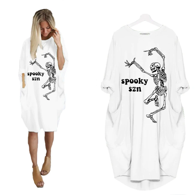 Fashion T-Shirt for Women Pocket VOGUE Letters Print Long Sleeve Top Punk Mother's Day Large Size 5XL Dresses Halloween Dress