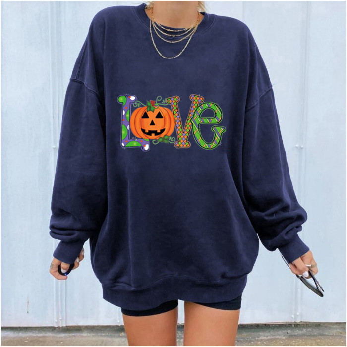 Hoodies Sweatshirt Women's Casual O Neck Halloween Style Printed Long Sleeve Loose Pullover Blouse Tops Kawaii Female Sweatshirt