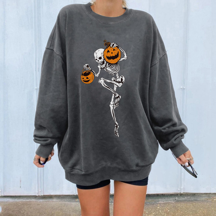 Sweatshirt Women's Casual O Neck Halloween Printed Long Sleeve Loose Pullover Blouse Tops Kawaii Female Sweatshirt