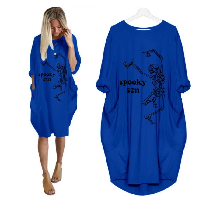 Fashion T-Shirt for Women Pocket VOGUE Letters Print Long Sleeve Top Punk Mother's Day Large Size 5XL Dresses Halloween Dress