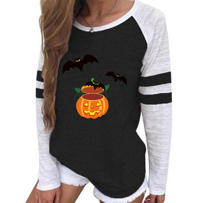 Halloween Element Print Women's Blouses Long-sleeved Solid Color Fashion Casual Female Top Cotton Western Style Vintage Ladies Tops
