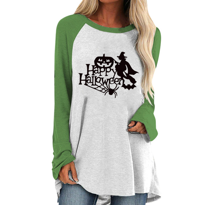 Ladies Street Top T-shirt Halloween Women Casual Raglan Long Sleeve Butterfly Print Shirt Pullover Top