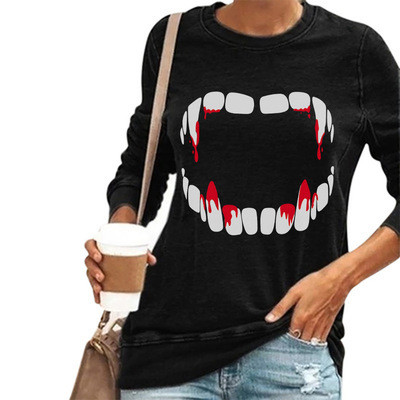 Big Open Mouth Print Women's Blouses Long-sleeved Solid Color Fashion Casual Female Top Cotton Western Style Vintage Ladies Tops
