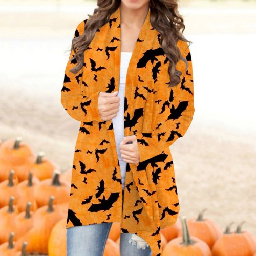 Autumn Women Jackets Loong Sleeves Halloween Cat Pumpkin Print Casual Cardigan Coats Female Loose Streetwear Daily Jackets