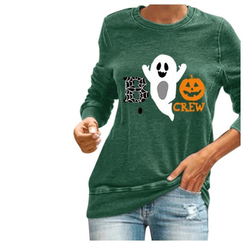 Pumpkin Skull Print Women's Blouses Long-sleeved Solid Color Fashion Casual Female Top Cotton Western Style Vintage Ladies Tops