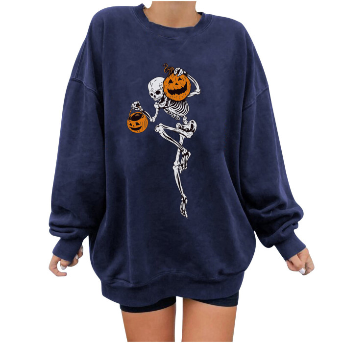 Sweatshirt Women's Casual O Neck Halloween Printed Long Sleeve Loose Pullover Blouse Tops Kawaii Female Sweatshirt
