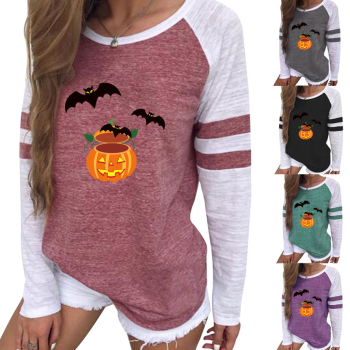 Halloween Element Print Women's Blouses Long-sleeved Solid Color Fashion Casual Female Top Cotton Western Style Vintage Ladies Tops