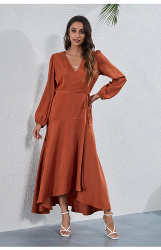 Autumn Solid Party Dress for Women Fashion Casual Wedding Guest Maxi Robe Leisure Vintage Satin Silk Women's Clothing