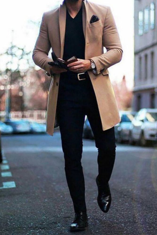2021 autumn and winter new men's medium and long double-sided tweed coat autumn and winter wool coat trend