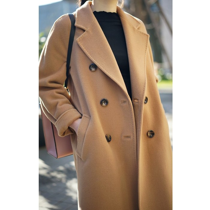 Office Lady 2021 Fashion High-end Camel Double Breasted Double Faced Cashmere Coat Women's Middle And Long Woollen Tweed Coats