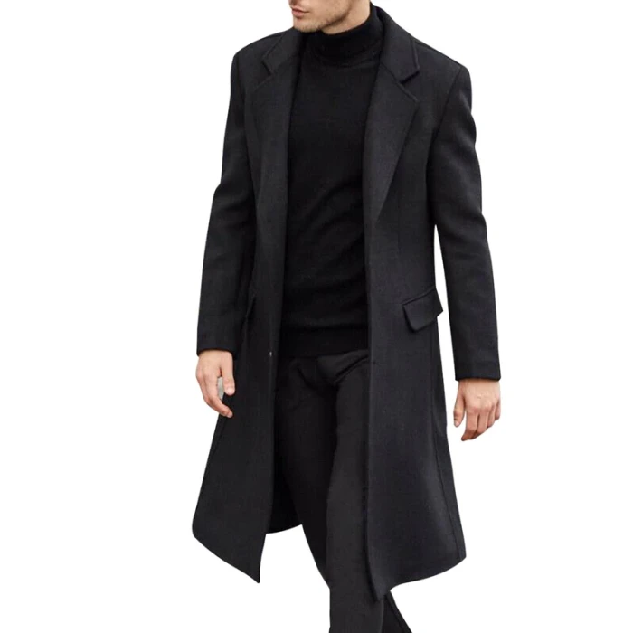 Spring autumn Winter Men Coats Woolen Solid Long Sleeve Jackets Fleece Men Overcoats Streetwear Fashion Long Trench Outerwear
