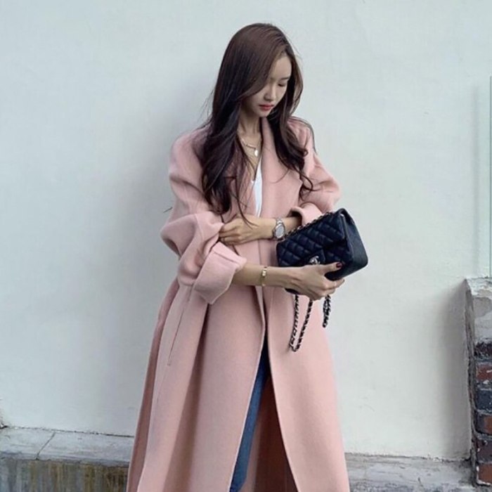 Autumn And Winter 2021 South Korea Ins Double-sided Cashmere Coat Women's Medium And Long Loose Side Slit Wool Tweed Coat