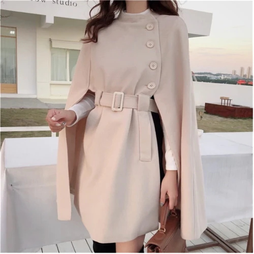 Suofun Wool Cloak Length 2021 Fashion Women Single Breasted Elegant High Quality Creamy White Autumn Korean Style Woolen Coats