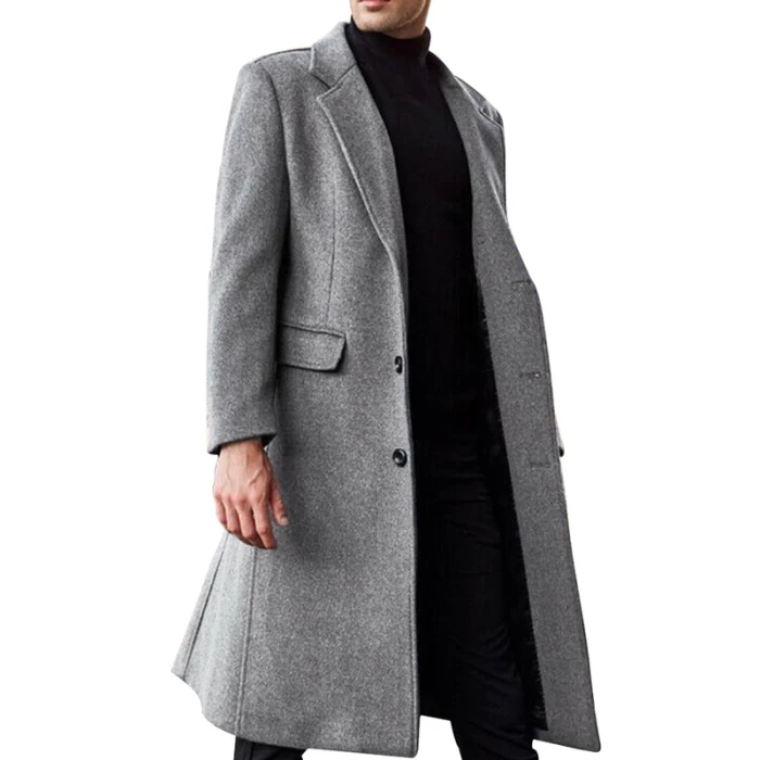 Spring autumn Winter Men Coats Woolen Solid Long Sleeve Jackets Fleece Men Overcoats Streetwear Fashion Long Trench Outerwear