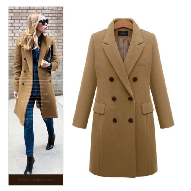 Winter Women Wool Coats 2021 Casual Effects Jackets Woolen Overcoat Elegant Double Breasted Long Ladies Coat Plus Size Outwear