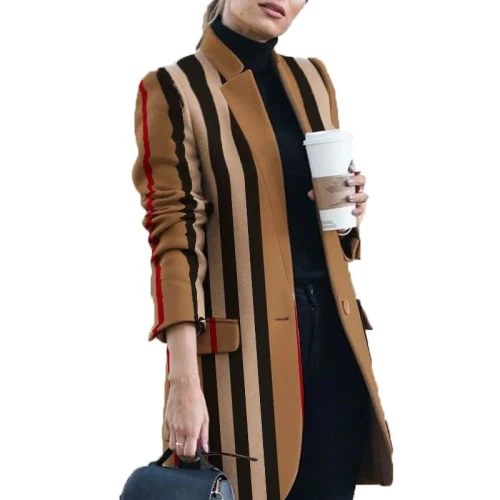 New Women's Wool Blends Coats Winter Autumn 2021 Fashion Lapel Printed Slim Long Woolen Ladies Overcoat Plus Size Outerwear 5XL