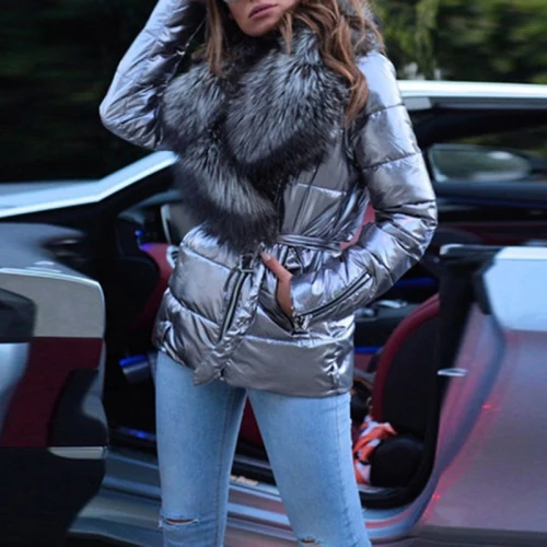 Women's Fur Collar Hooded Coat Long Sleeve Luxury Jacket Thicken Warm  Coats