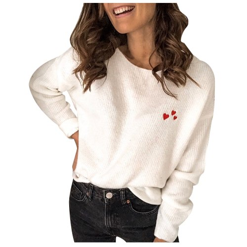 Long-sleeved Blouse Pullover Chest Love Knit Sweater Round Neck Sweater Winter comfortable and casual ladies sweater knit top