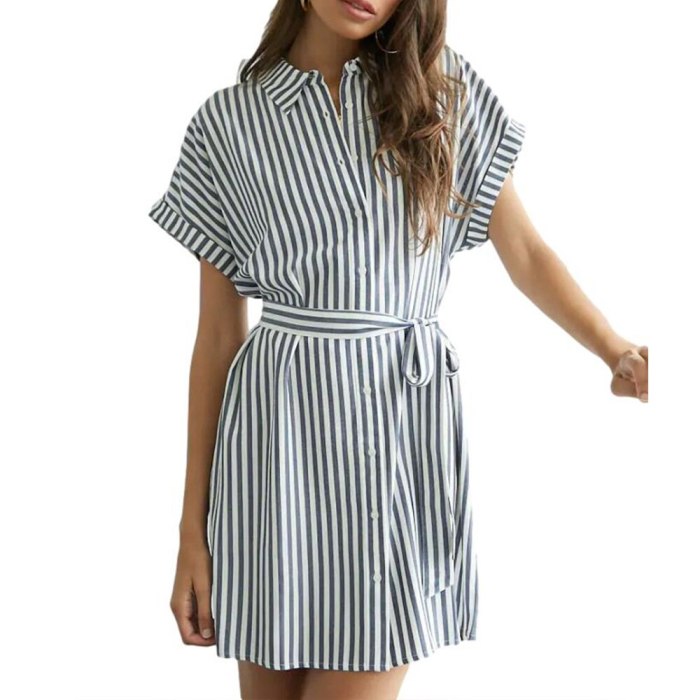 Womens Short Sleeve Lace Up Shirt-Dress Ladies Loose Casual Summer Dresses Office Lady Vestidos Elegant Stand Collar