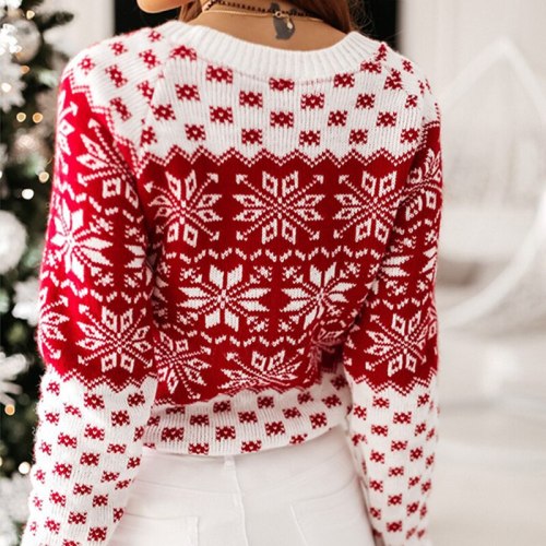 2021 fashion woman Christmas Sweater ladies knitting sweater snowflake Sweater Pullover Autumn Winter Long sleeves