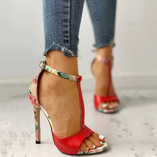 Sexy Women T-strap Floral Print Sandals Summer Fashion Super High Heels Open Toe Gladiator Shoes Woman Party Pumps Embroider
