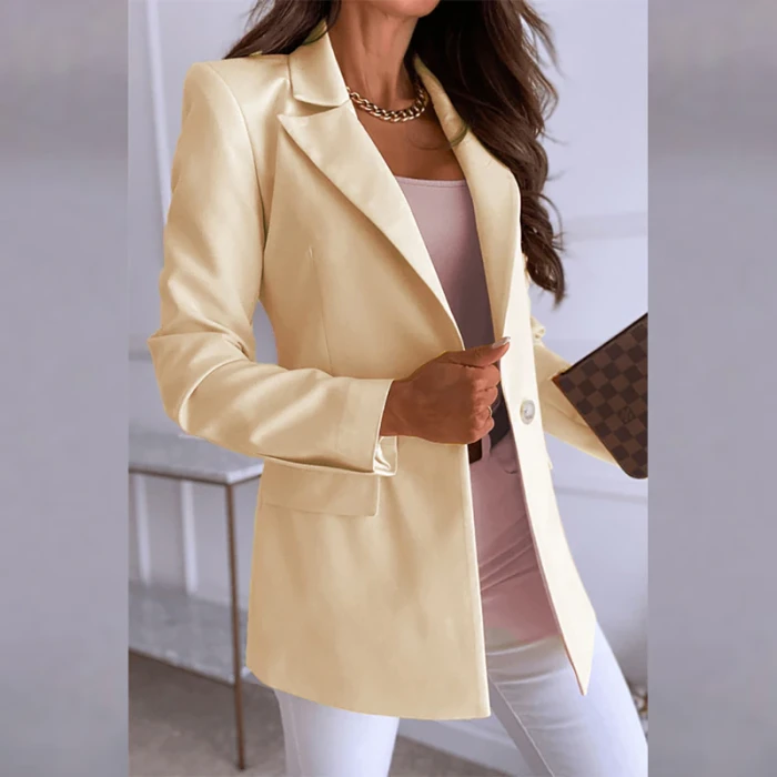 Autumn Office Lady Elegant Solid Blazer Coats Fashion Turn-Down Collar Women Outerwear Spring Casual Simple Long Sleeve Jackets