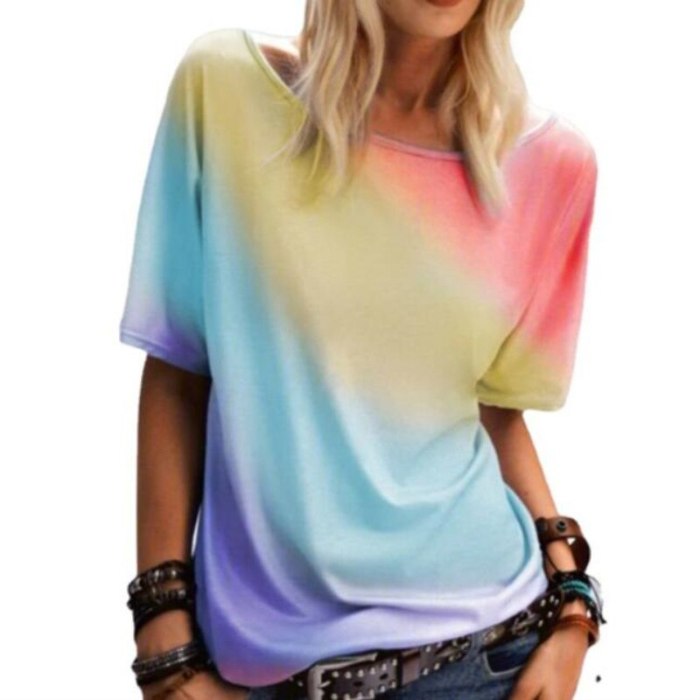 5XL Large Size Rainbow Color Print Women Loose Casual T shirt 2021 New Summer Fashion O-Neck Short Sleeves Top Tees