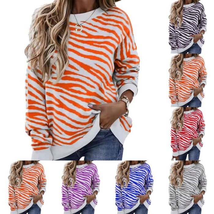 Women's Stripe Printed Clothes Long Sleeve Loose Fashion  Shirt Tops Tee 2021 Summer Holiday Style Round Neck T-shirts Top