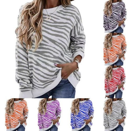 Women's Stripe Printed Clothes Long Sleeve Loose Fashion  Shirt Tops Tee 2021 Summer Holiday Style Round Neck T-shirts Top