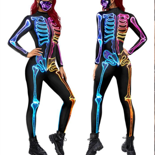 Halloween Jumpsuit Glow Fluorescent Skull Sexy Women Devil Ghost Party Carnival Performance Scary Costume Kids Girl Day of Dead