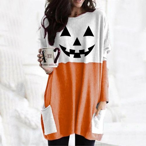 Women's Halloween Lantern Ghost Pumpkin Shirts Face Costume Long Sleeves  Hoodies