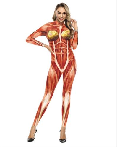 Fashion New Human Muscles Red Jumpsuits Adult Anime Cosplay Costumes Men Women Party Clothing Slim Bodysuits