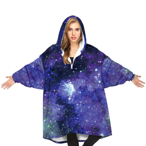 Phantasy Oversized Starry Sky Blanket Hoodies Fleece  Pullover Warm Loose  Hooded Sweatshirt Coat for Adult Kids