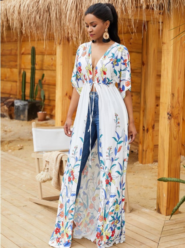 Positioning Printed Waisted Cover-up