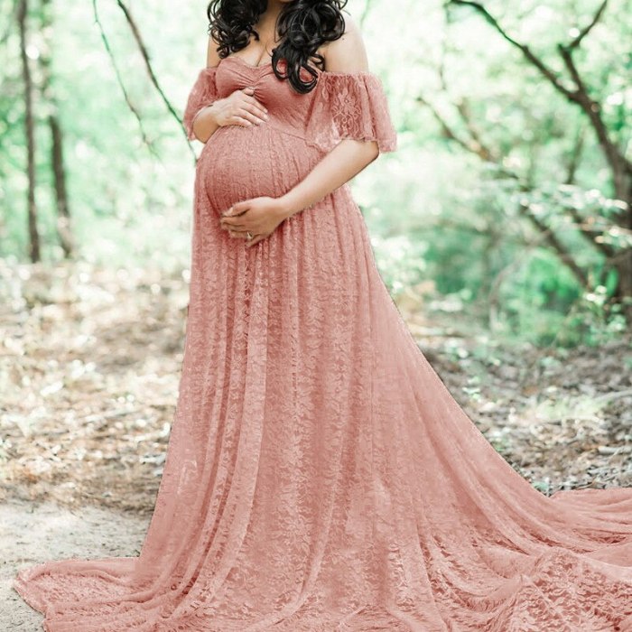 Lace Off Shoulder Maternity Photography Props Maxi Gown Dresses