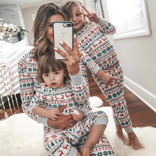 Christmas Family Matching Pajamas Set Mother Father Kids Matching Clothes Family Look Outfit Baby Girl Rompers Sleepwear Pyjamas
