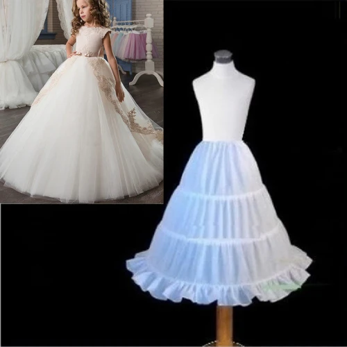 3 Hoop Girls Petticoat White Mesh Lolita Underskirt Kids Petticoats for Flower Girls Dresses