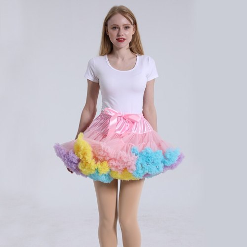 Women's Elastic Waist Chiffon Petticoat Puffy Tutu Tulle Skirt Princess Ballet Dance Pettiskirts Underskirt