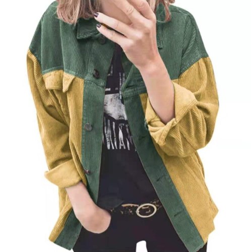 European and American women's trade autumn and winter corduroy cardigan coat long sleeve lapel loose stitching shirt