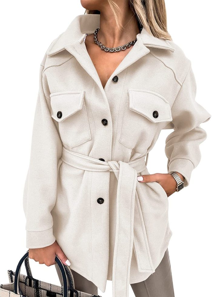 Autumn Women Jackets Double-Faced Woolen Goods Single-Breasted Coats Lapel Loose Jackets Long-Sleeve Shirt Outwear