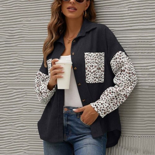2021 Autumn Leopard Corduroy Jacket Women Loose Coat Jacket Women Overshirt Female Winter Shirt Jackets For Women
