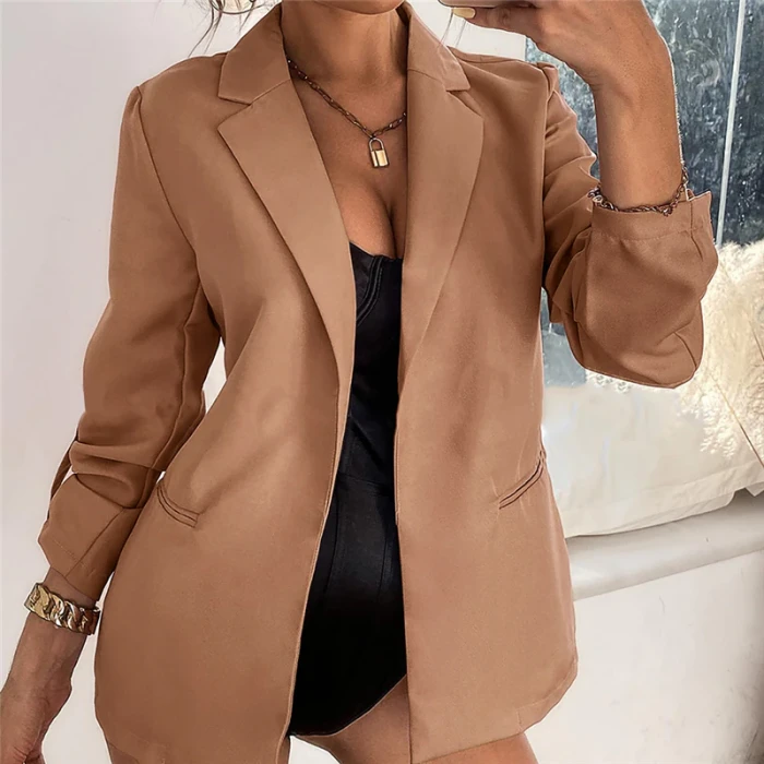 New Women Autumn Blazer Jacket Fashion Basic Blazer Casual Solid Button Long Sleeve Work Suit Coat Office Lady Elegant Blazers