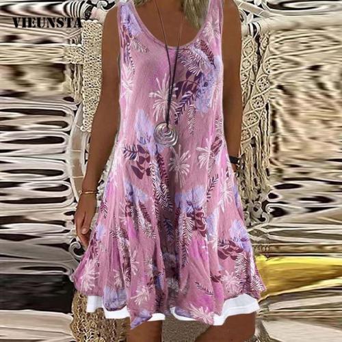 2021 Elegant Women A-Line Party Dress  Autumn Vintage  Floral Print Dress Casual Sling O Neck Loose Tank Midi Dress