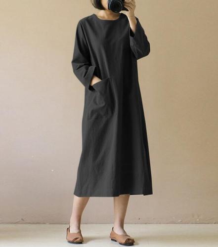 Cotton and linen dress mid-length style retro long-sleeved Japanese Mori female plus size women's dress