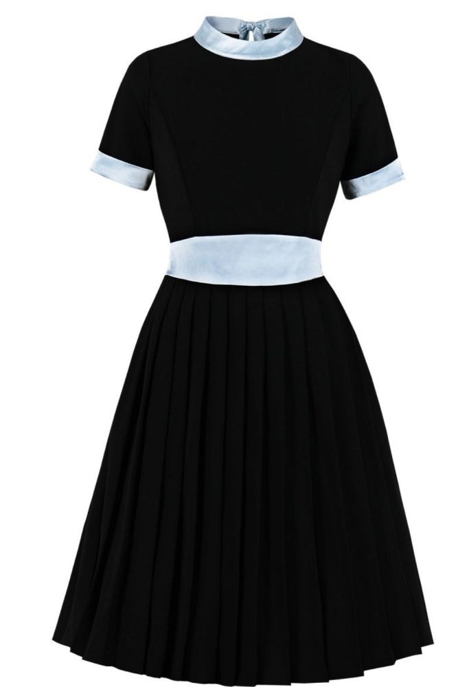 Stand Collar Bow Woman Dress VD1636 Black Blue Patckwork navidad Dresses for Women 2021 robe femme