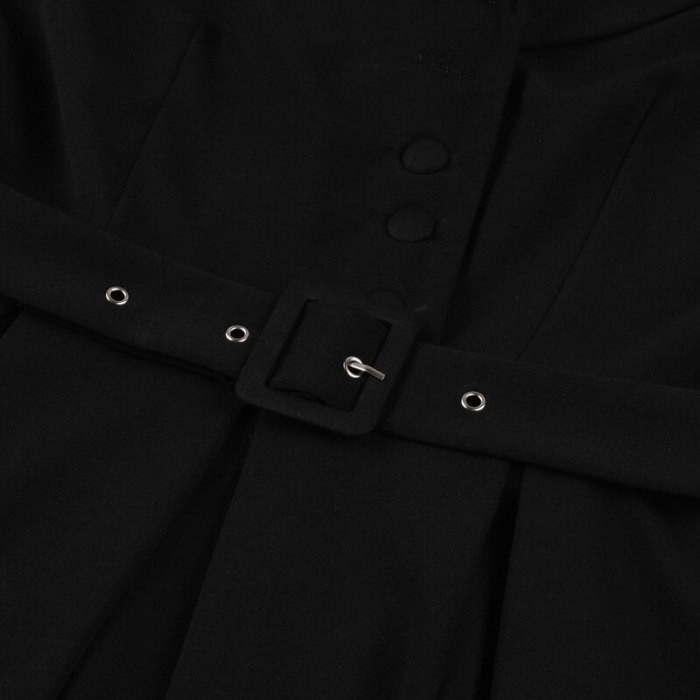 Tonval Color Block Notched Collar Button Up Belted Pleated Winter Dress Women Black Elegant Autumn Clothes Slim Vintage Dresses