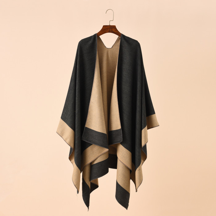 Autumn Winter British Plaid Ladies Travel Shawl Imitation Cashmere Ethnic Style Split Plus Size Loose Thickened Cloak Scarf