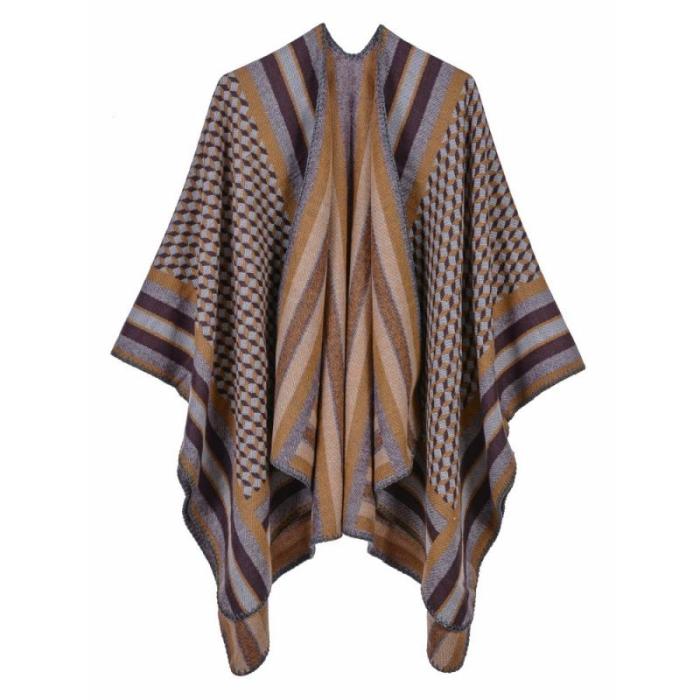 Plus Women's Air-Conditioning Shawl Cloak 2021 New Warm Autumn Capes Women Striped Poncho Capes Long Design